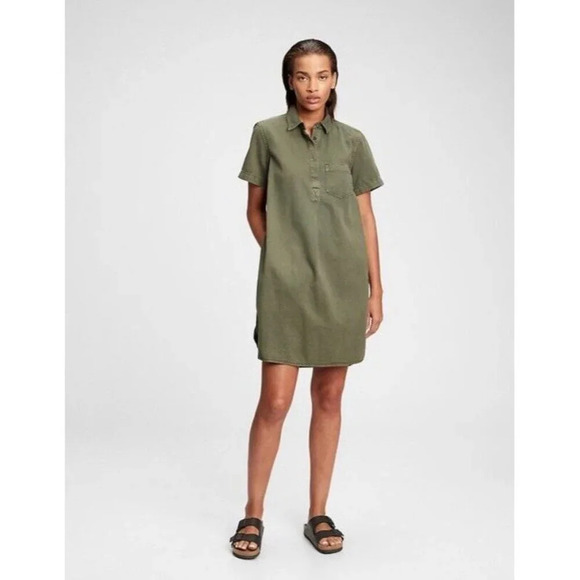 Gap Popover Short Sleeve Shirt Dress Womens Small Black Green Neutral - Picture 1 of 12